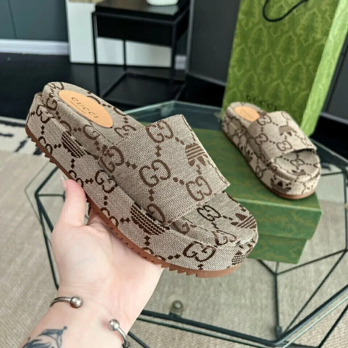 GUCCI DIONYSUS MINI BAG & ANGELINA FLAT SANDAL SET – BEIGE MONOGRAM