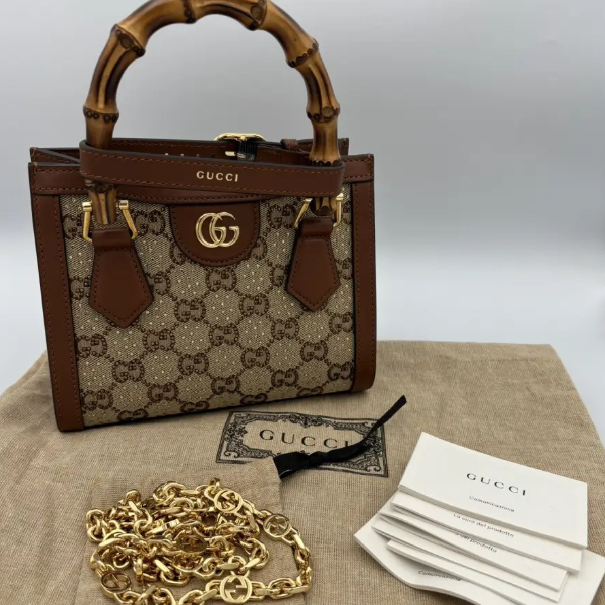 GUCCI DIANA SMALL TOTE BAG WITH CRYSTALS