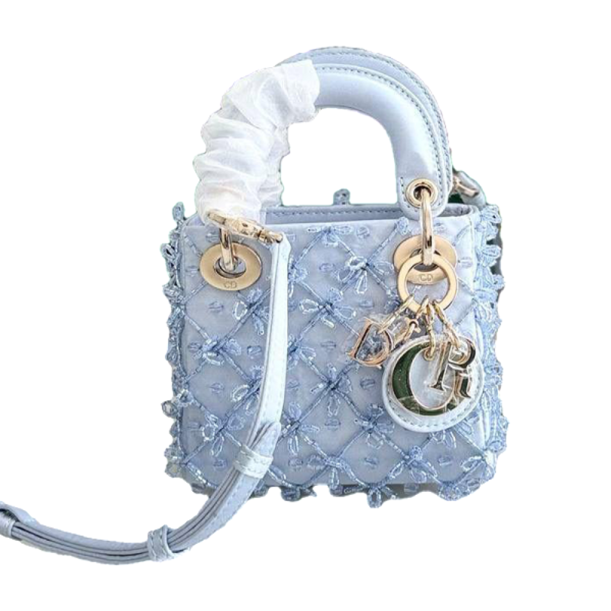 LADY DIOR MICRO EMBROIDERED BAG IN BLUE