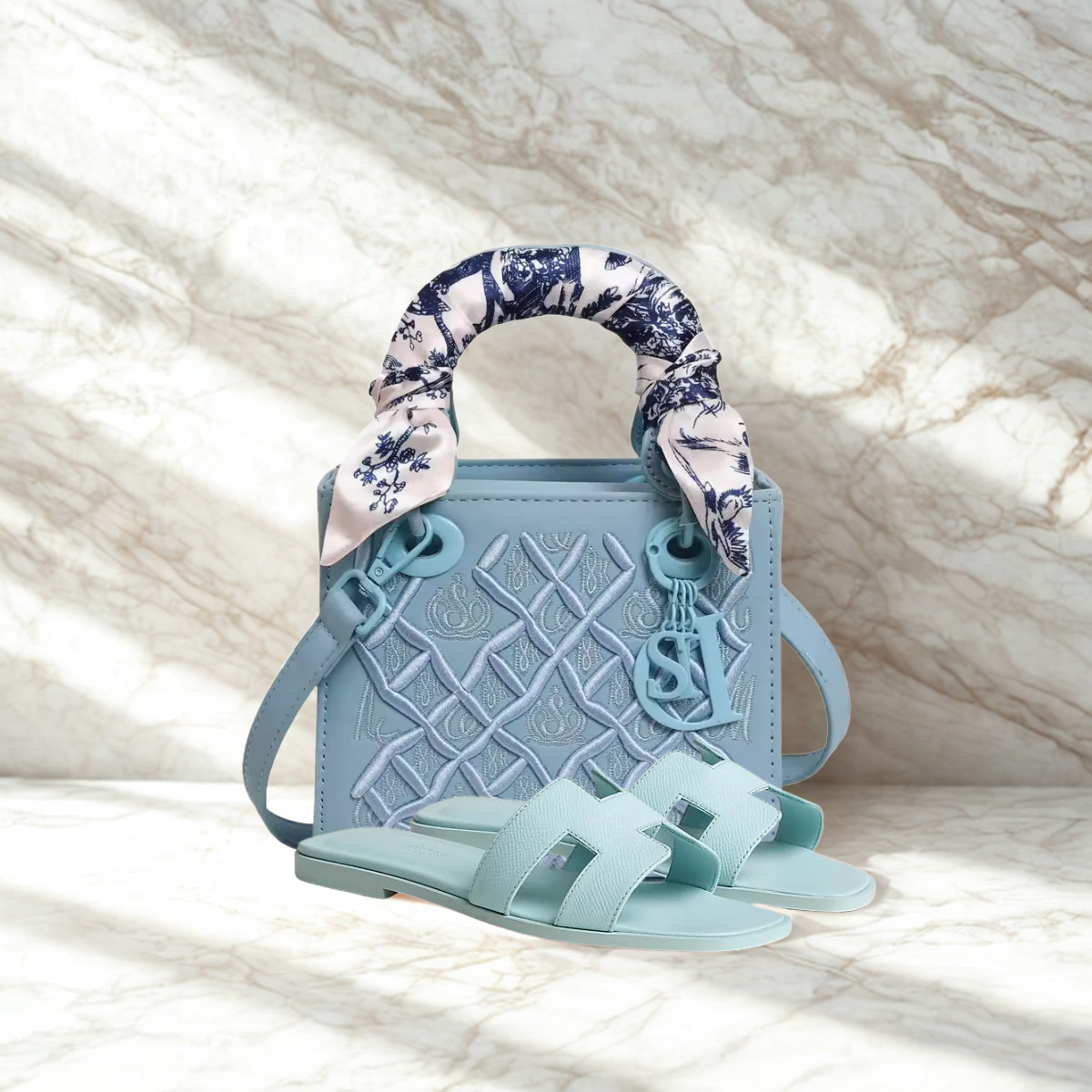 HERMÈS ORAN LIGHT BLUE & DIOR LADY D-LITE BLUE SET