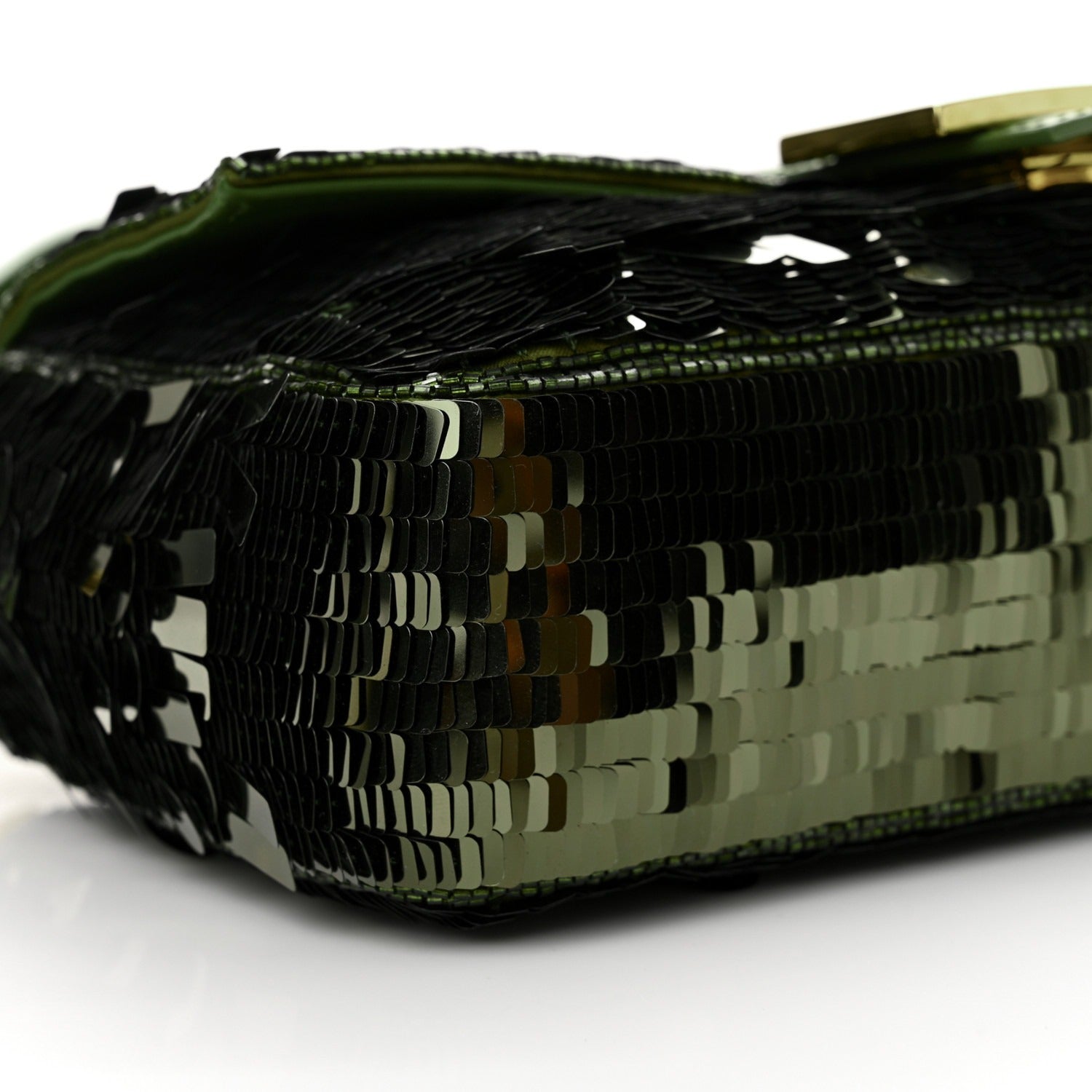 FENDI BAGUETTE BAG IN GREEN SEQUINS AND LEATHER