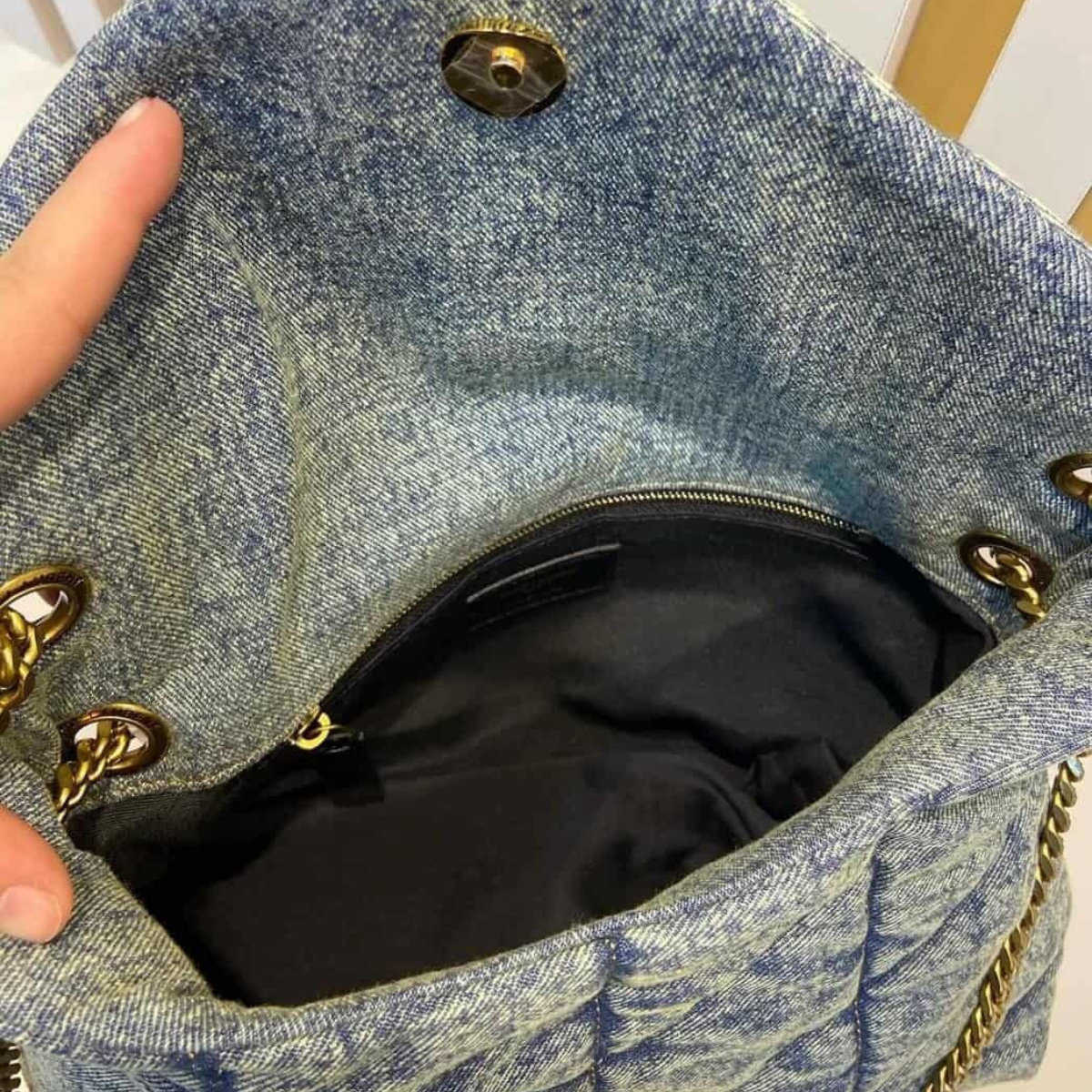 LOULOU PUFFER BAG IN QUILTED VINTAGE DENIM
