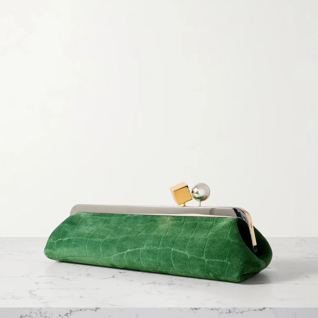 JACQUEMUS LE SALON SUEDE CLUTCH WITH CROCODILE-EFFECT
