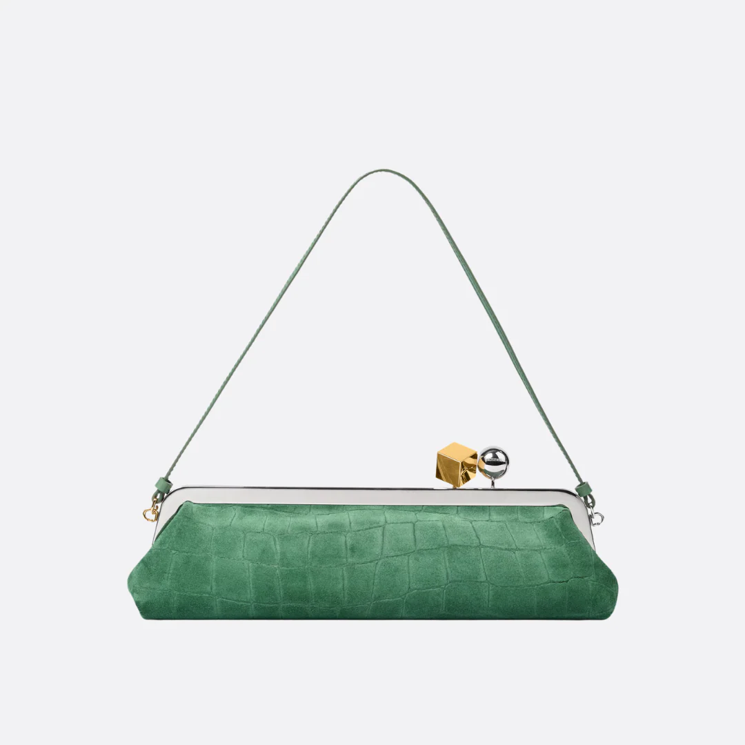 JACQUEMUS LE SALON SUEDE CLUTCH WITH CROCODILE-EFFECT